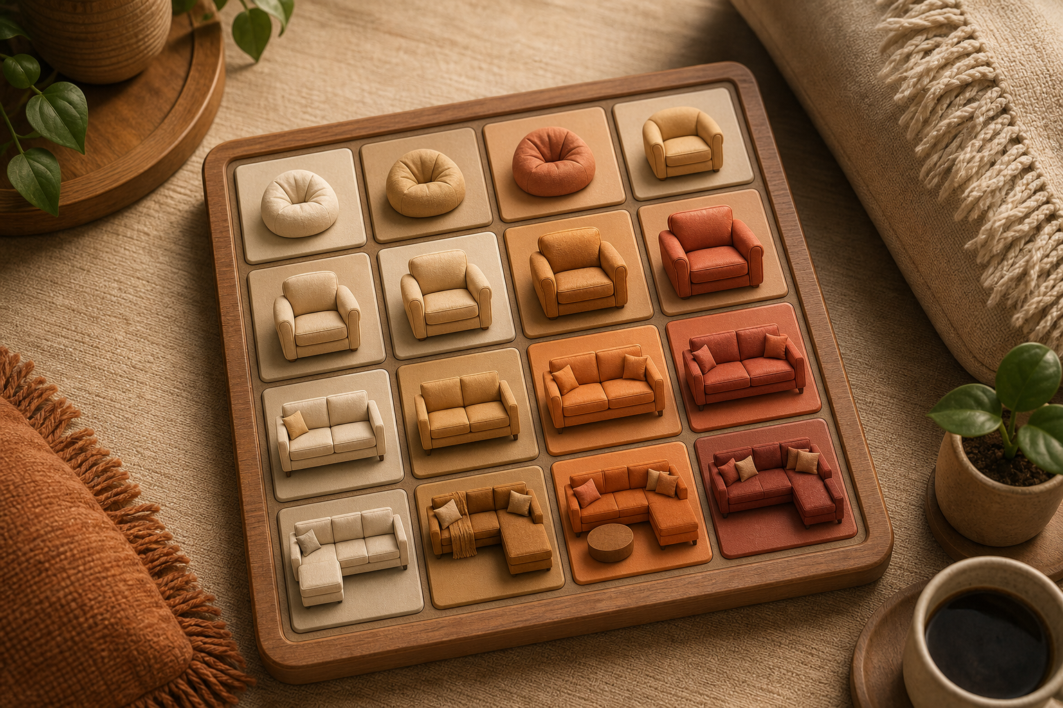 2048 Couch preview board with seating-themed tiles